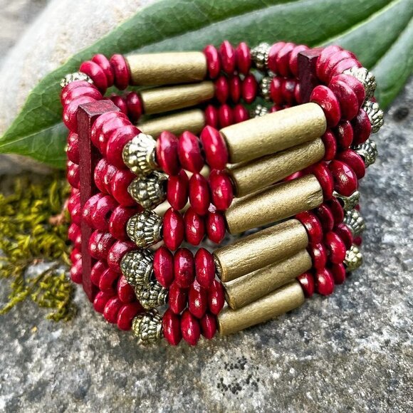 Boutique Jewelry - Wood Bead Stack Stretch Bracelet